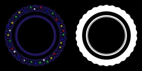 Glowing Mesh Carcass Double Certificate Rosette Frame Icon with Flare Spots Stock Illustration