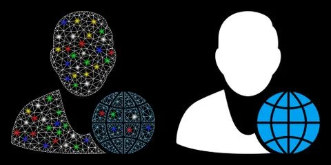 Glowing Mesh Carcass Global Manager Icon with Flash Spots 스톡 일러스트