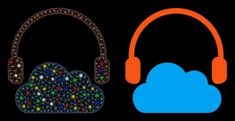 Glowing Mesh Carcass Listen Cloud Icon with Light Spots イラスト素材