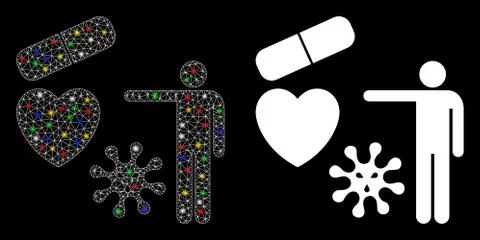 Glowing Mesh Carcass Medical Objects Presentation Icon with Flare Spots Stock Illustration