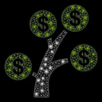 Glowing Mesh Carcass Money Tree with Light Spots Stock Illustration