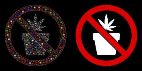 Glowing Mesh Carcass No Cannabis Pot Icon with Flash Spots Illustration