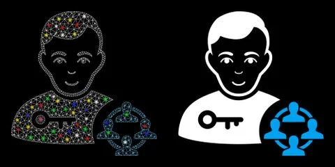 Glowing Mesh Carcass Social Engineer Icon with Flare Spots Stock Illustration