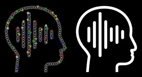 Glowing Mesh Carcass Sound Thinking Icon with Light Spots Stock Illustration