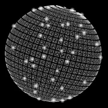 Glowing Mesh Carcass Square Dotted Abstract Sphere with Flare Spots Ilustração Stock