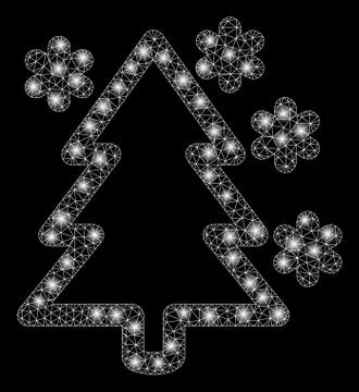 Glowing Mesh Carcass Winter Tree with Flash Spots Stock Illustration