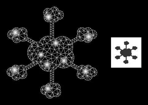 Glowing Mesh Cloud Network Icon with Glare Light Spots Stock Illustration