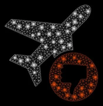 Glowing Mesh Network Airplane Fail with Flare Spots Stock Illustration