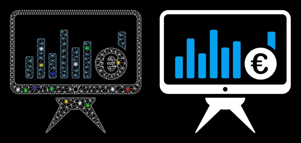 Glowing Mesh Network Bar Chart Monitoring Icon with Flash Spots Stockillustratie