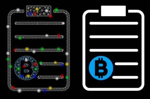 Glowing Mesh Network Bitcoin Price List Icon with Light Spots Ilustração Stock