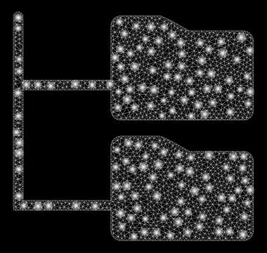 Glowing Mesh Network Category Folder Tree with Flash Spots Stock Illustration