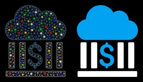 Glowing Mesh Network Cloud Bank Icon with Flare Spots イラスト素材