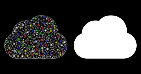 Glowing Mesh Network Cloud Icon with Flare Spots Stockillustratie
