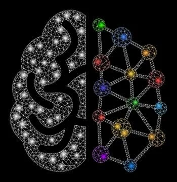 Glowing Mesh Network Creative Brain with Flash Spots Stock Illustration