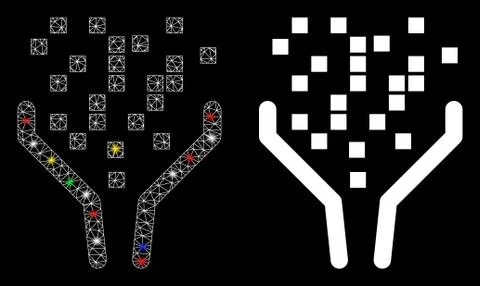 Glowing Mesh Network Data Processing Funnel Icon with Light Spots 库存插图