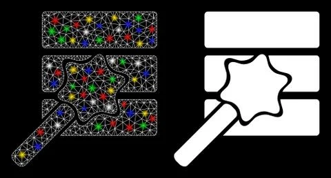 Glowing Mesh Network Database Wizard Icon with Light Spots 库存插图