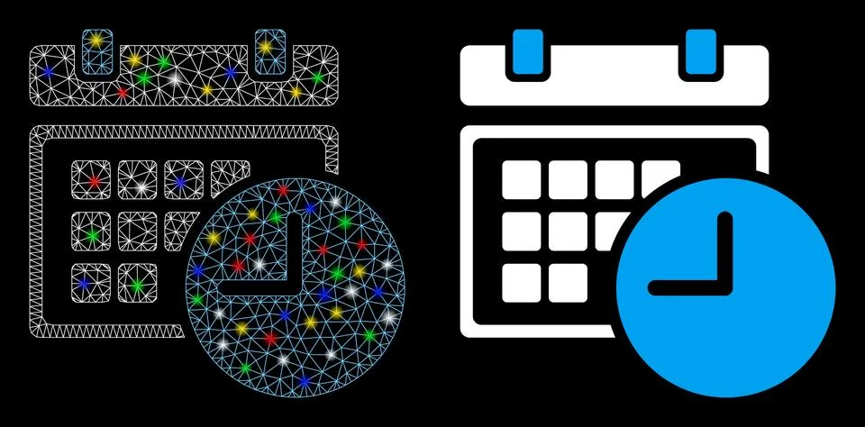 Glowing Mesh Network Date and Time Icon with Flash Spots 库存插图