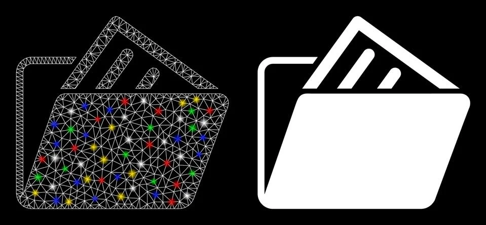 Glowing Mesh Network Document Folder Icon with Flare Spots 스톡 일러스트