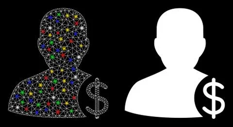 Glowing Mesh Network Dollar Account Client Icon with Flare Spots Illustrazione stock