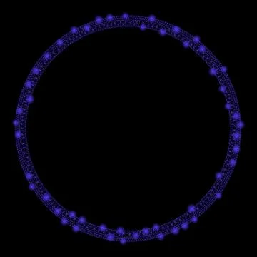 Glowing Mesh Network Double Circle Frame with Light Spots Stock Illustration
