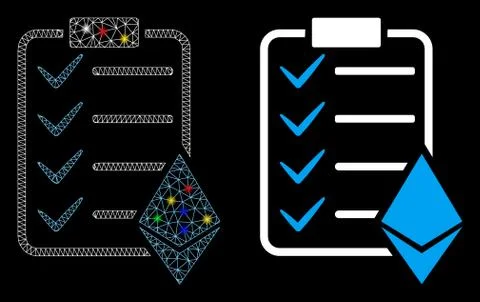 Glowing Mesh Network Ethereum Smart Contract Icon with Light Spots Ilustração Stock