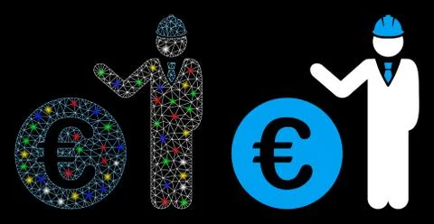 Glowing Mesh Network Euro Developer Icon with Light Spots Illustrazione stock
