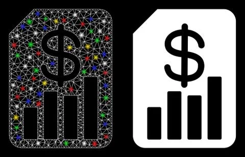 Glowing Mesh Network Financial Report Icon with Flare Spots Stock Illustration