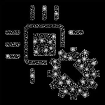 Glowing Mesh Network Hitech Processor and Gear Integration with Flare Spots Stock Illustration