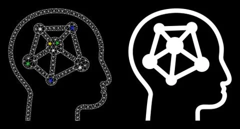 Glowing Mesh Network Human Memory Links Icon with Light Spots Stock Illustration