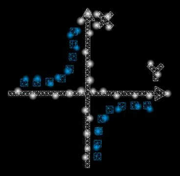 Glowing Mesh Network Hyperbola Plot with Flare Spots Ilustración de archivo