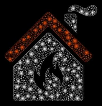 Glowing Mesh Network Kitchen Fire with Light Spots Stock Illustration