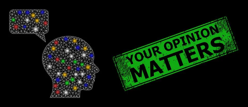 Glowing mesh network man mention with colored lightspots, and grunge Your Opi Stock Illustration