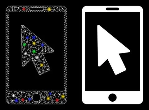 Glowing Mesh Network Mobile Arrow Pointer Icon with Light Spots Ilustración de archivo
