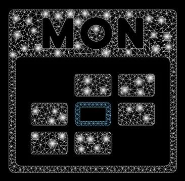 Glowing Mesh Network Monday Calendar Grid with Light Spots Illustrazione stock
