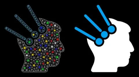 Glowing Mesh Network Neural Interface Connectors Icon with Flash Spots Illustrazione stock