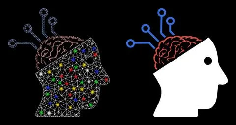 Glowing Mesh Network Neural Interface Links Icon with Flare Spots 스톡 일러스트