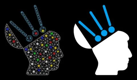 Glowing Mesh Network Open Mind Interface Icon with Light Spots 스톡 일러스트