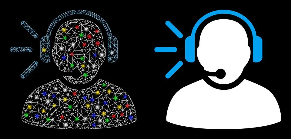 Glowing Mesh Network Operator Message Icon with Light Spots Illustrazione stock