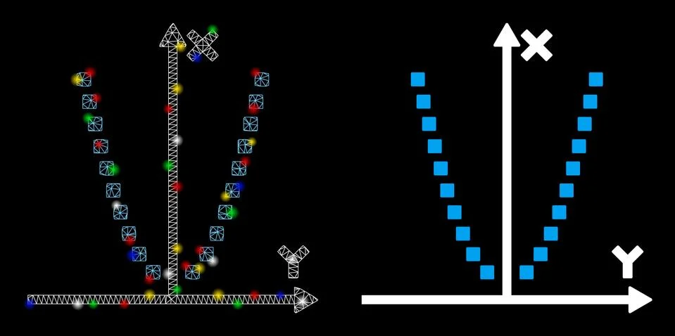 Glowing Mesh Network Parabole Plot Icon with Flash Spots イラスト素材