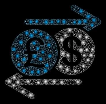 Glowing Mesh Network Pound Dollar Exchange with Flare Spots Stock Illustration