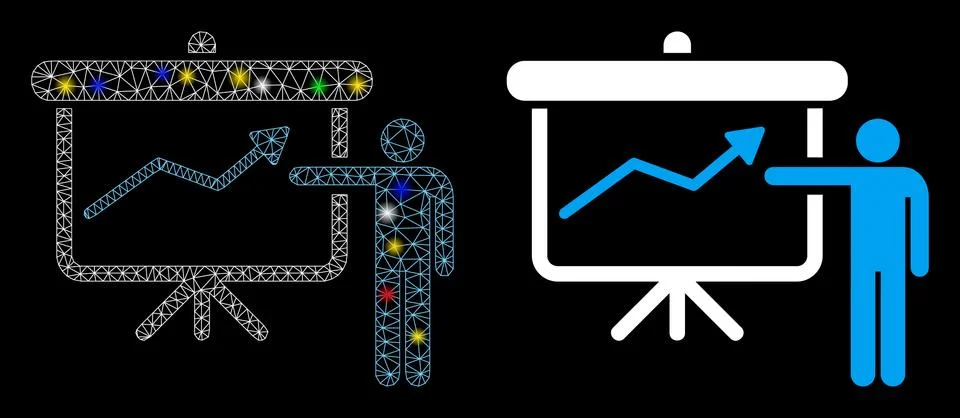 Glowing Mesh Network Project Presentation Icon with Flare Spots Illustrazione stock