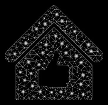 Glowing Mesh Network Thumb up Building with Flare Spots Ilustración de archivo