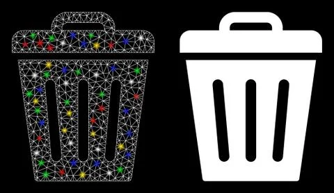 Glowing Mesh Network Trash Can Icon with Flare Spots Stock Illustration