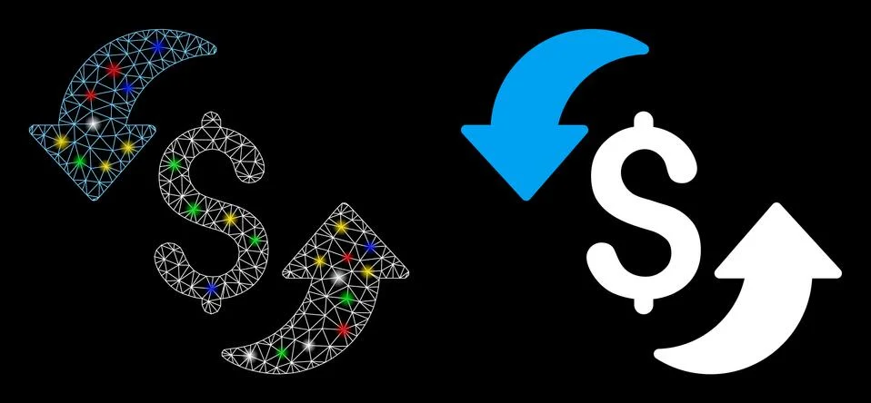 Glowing Mesh Network Update Cost Icon with Flash Spots Stock Illustration