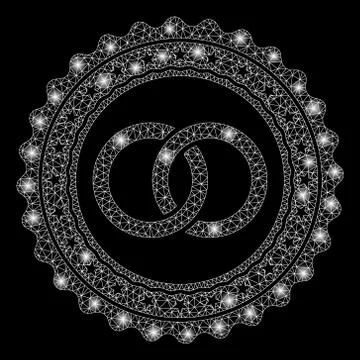 Glowing Mesh Network Wedding Rings Stamp with Light Spots Stock Illustration