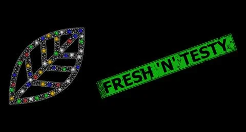 Glowing mesh web plant leaf with colorful glowing spots, and grunge Fresh 'N' Stock Illustration