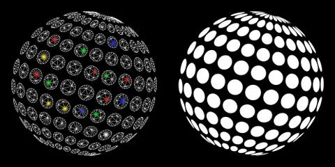 Glowing Mesh Wire Frame Abstract Dotted Sphere Icon with Flash Spots Ilustração Stock