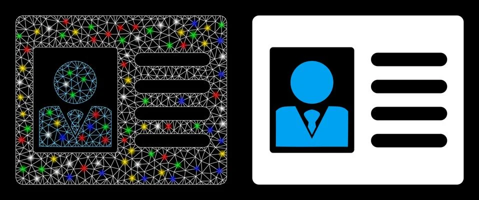 Glowing Mesh Wire Frame Account Card Icon with Light Spots 库存插图