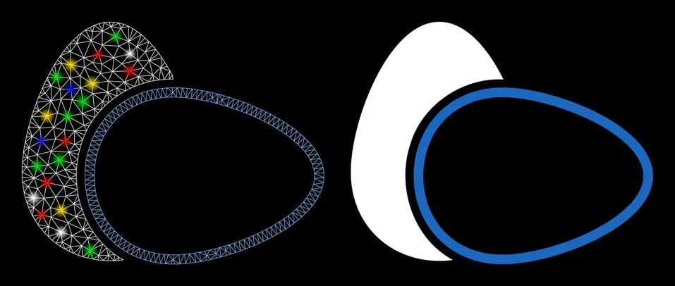Glowing Mesh Wire Frame Boiled Eggs Icon with Flash Spots Illustrazione stock