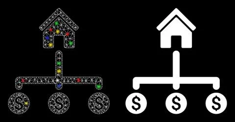 Glowing Mesh Wire Frame Building Payments Icon with Flash Spots Ilustración de archivo